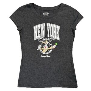 Looney Tunes Bugs Bunny New York Brooklyn Graphic T Shirt Women Medium Gray